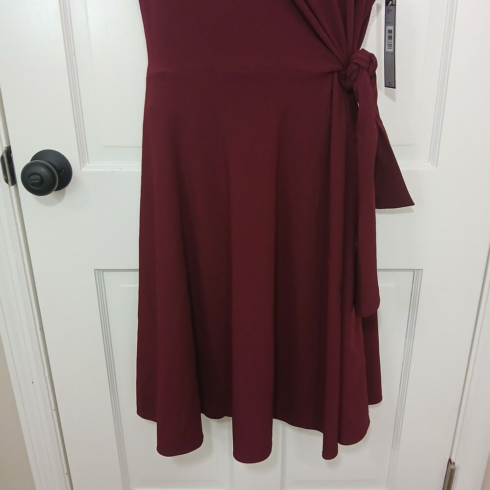NWT Chelsea Rose Women's Size 16 Wine Burgundy Sleeveless Tie Waist A-Line Dress - Picture 4 of 16